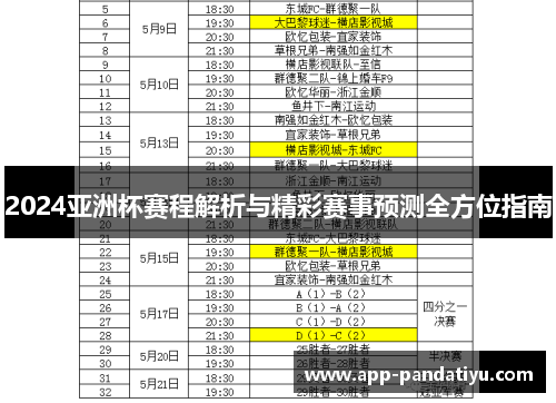 2024亚洲杯赛程解析与精彩赛事预测全方位指南